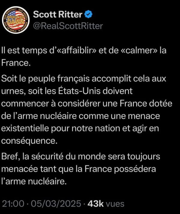 Scott Ritter: "Il est temps d’affaiblir et de calmer la France"